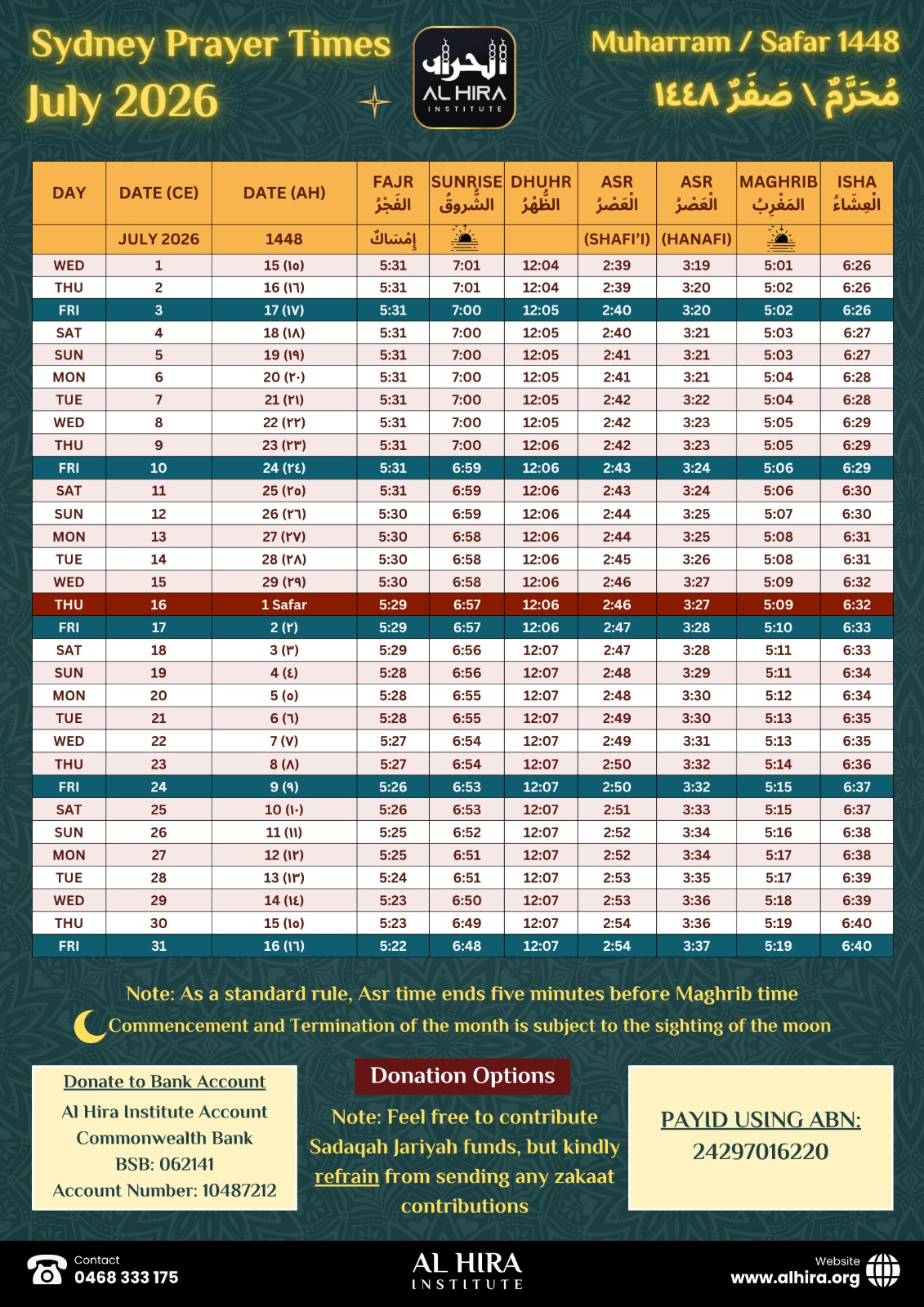 Prayer Calendar